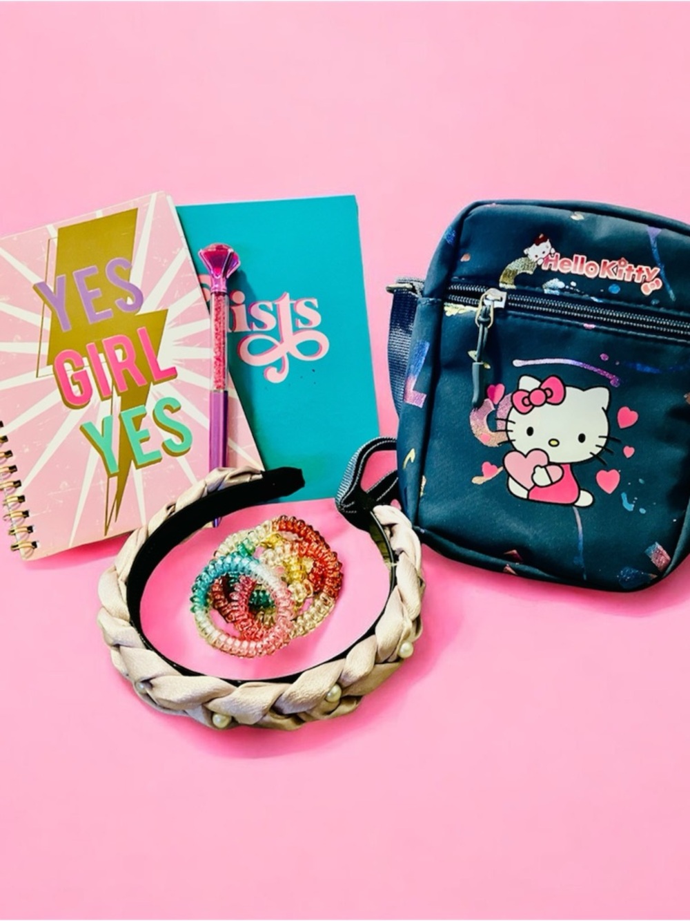 Hello Kitty Navy, Pink and White Kids Crossbody Bag with Heart Graphic